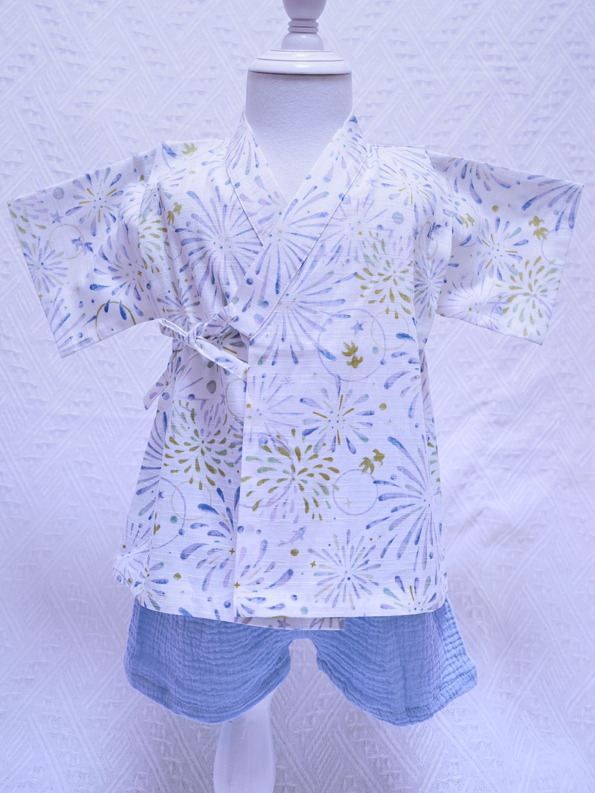 Crazy for Kids Japanese-Style Yukata for Kids (Blue Fireworks)